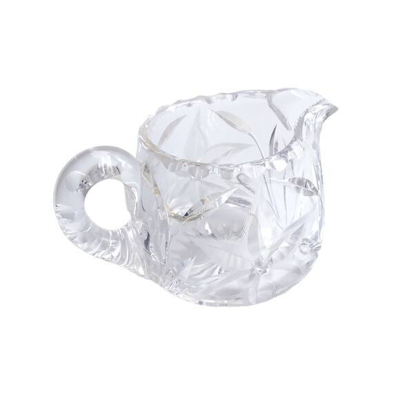Vintage Cut Crystal Sugar Bowl Creamer Bowl Floral Star Etched Clear Glass MCM - Picture 1 of 14